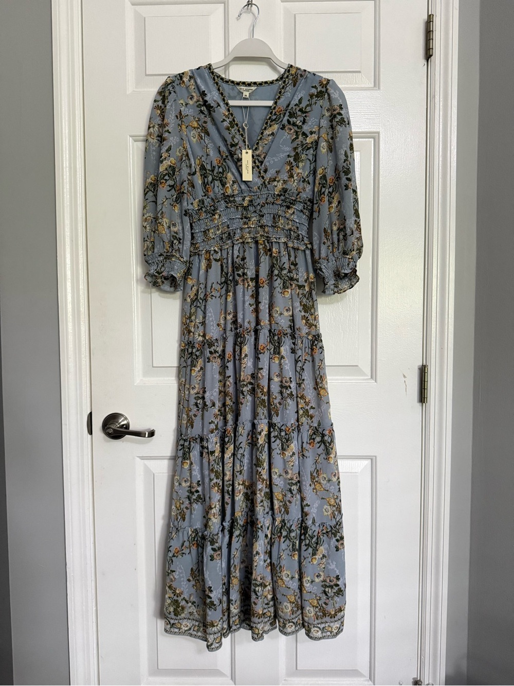 Max Studio Floral Tiered Maxi Dress XS NWT Balloon Sleeve
